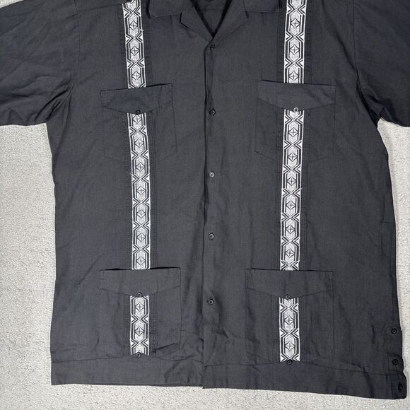 Tropical Breeze Shirt Men's Size XL Button Up Camp Cigar Cuba Black Embroidered - Picture 3 of 15